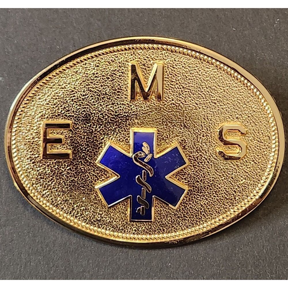 EMS Oval Belt Buckle With Blue Enamel Star Of Life 3.5 X 2.5 Inches